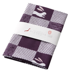 Kyoto Yuzen-Dyed Tenugui Hand Towel,​ Checks & Rabbits